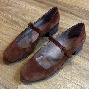 Madewell Brown Suede Mary Jane Shoes heeled size 8